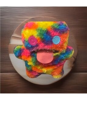 Rainbow Fuzzy Monster Plush Toy - Multicolor Button Eyes